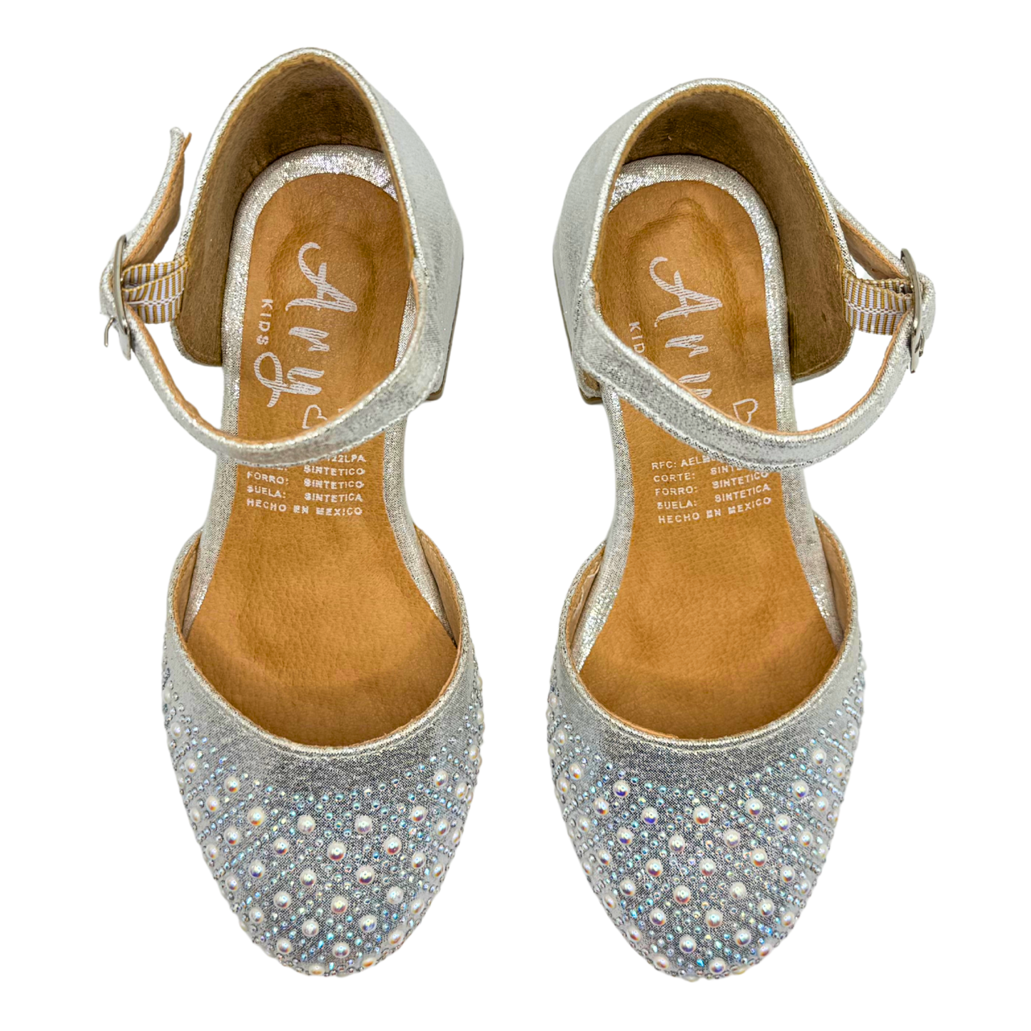 Zapatilla Tacón Niña Plata Elegante Fiesta Con Brillos