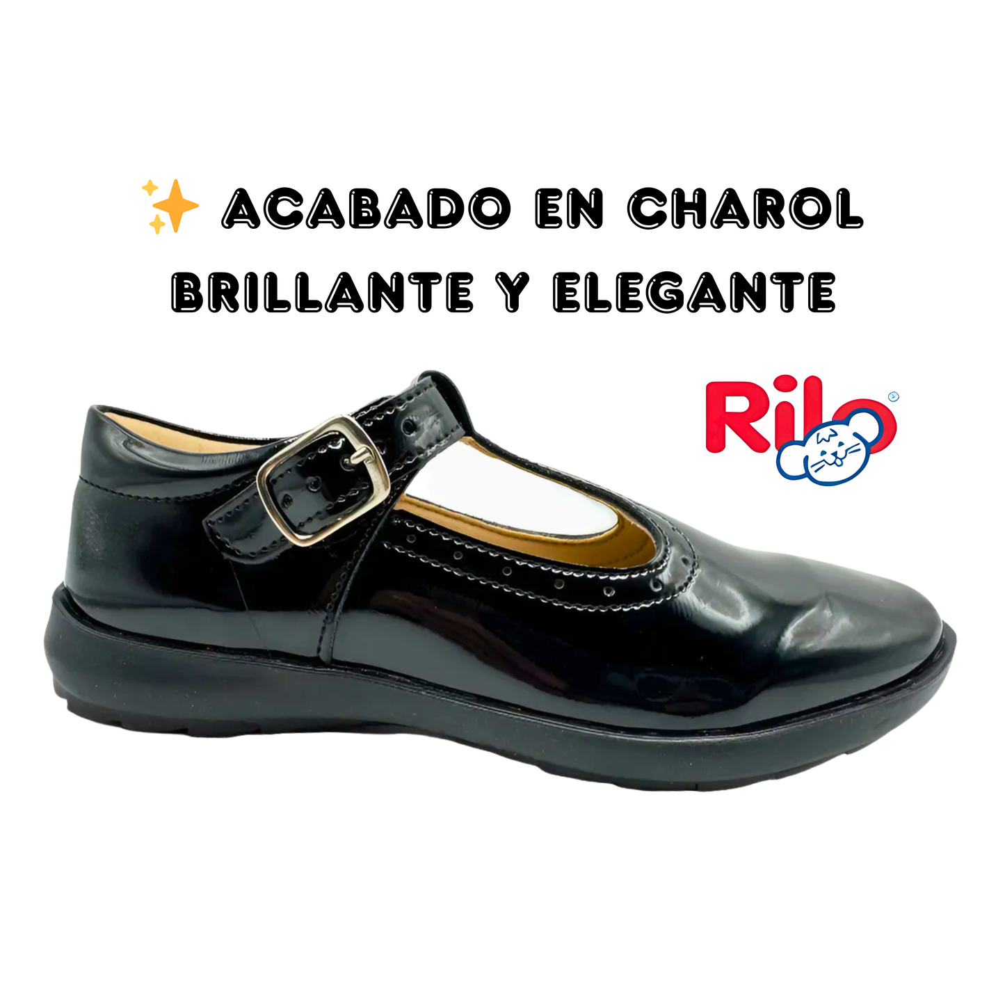 Zapato Escolar Niña Rilo Charol Con Hebilla Elegante Cómodo Mod. 9203