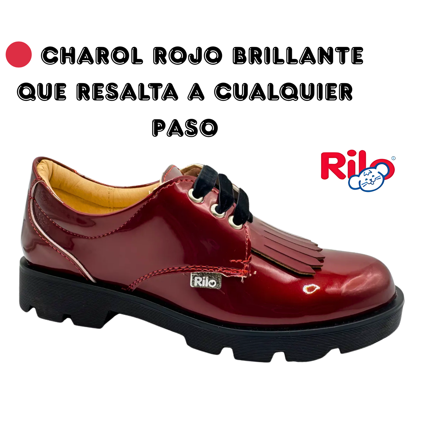 Zapato Escolar Rilo Charol Rojo Niña Cintas Casual Cómodo Mod. 9304