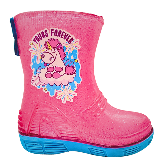 Bota De Lluvia Para Niña Sandak Rosa Unicornio Resistente