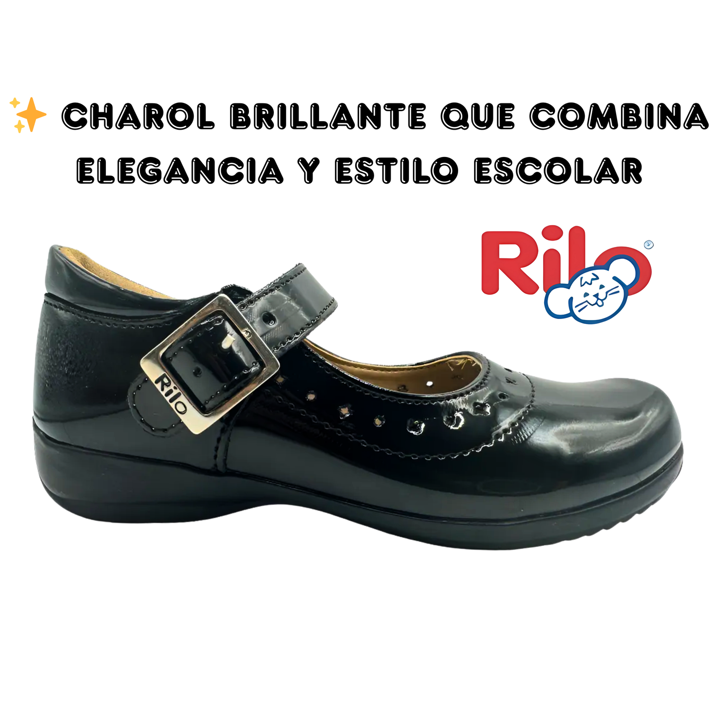 Zapato Escolar Rilo Niña Charol Negro Con Hebilla Mod. 9013