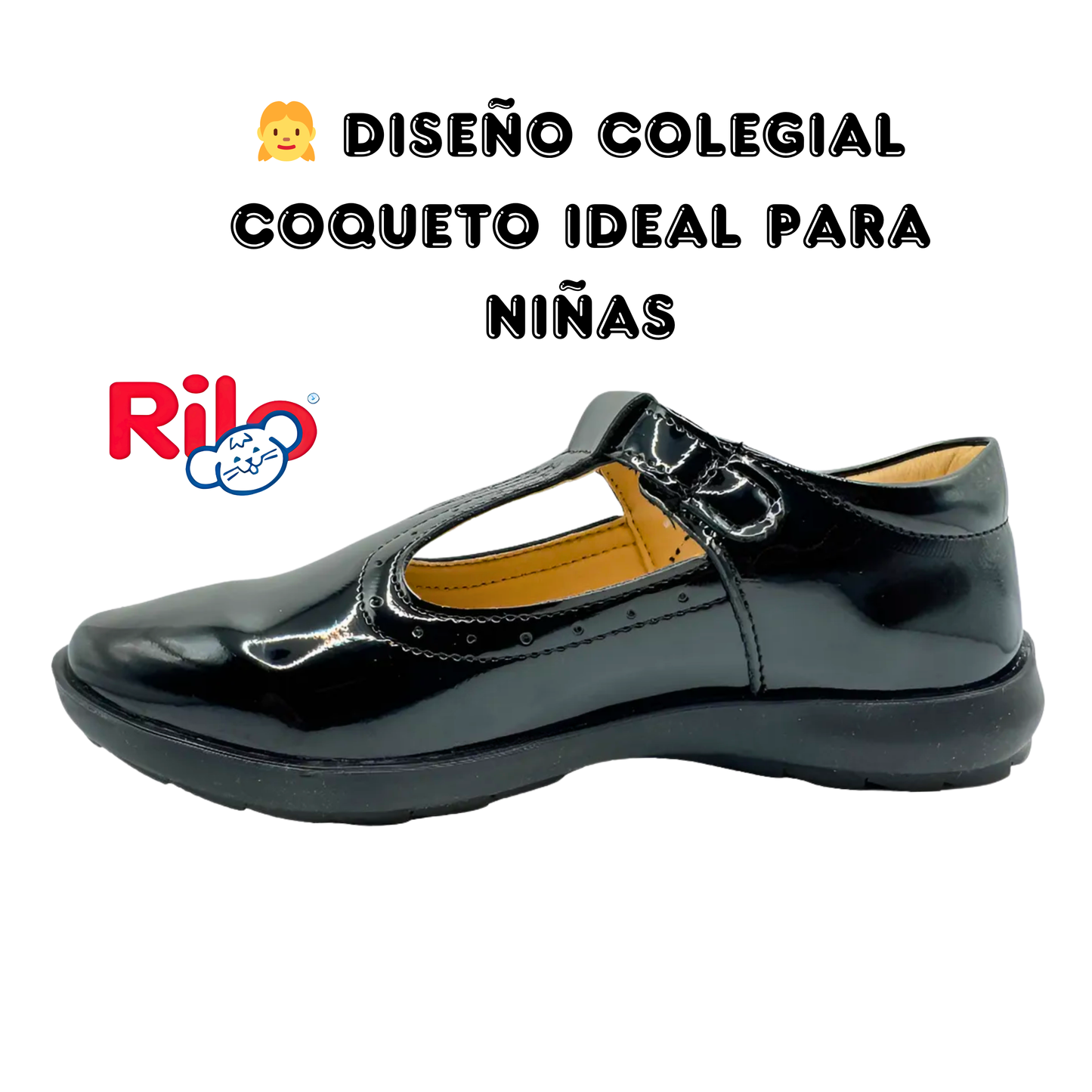 Zapato Escolar Niña Rilo Charol Con Hebilla Elegante Cómodo Mod. 9203