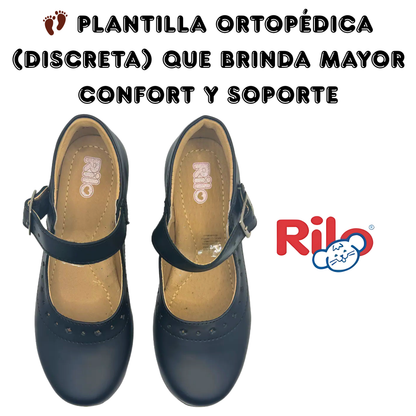 Zapato Escolar Rilo Niña Negro Con Hebilla En Piel Mod. 9013
