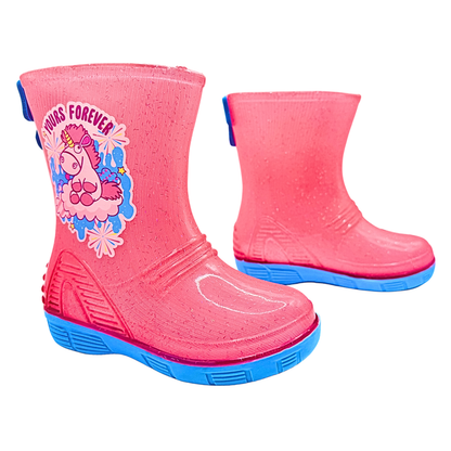 Bota De Lluvia Para Niña Sandak Rosa Unicornio Resistente