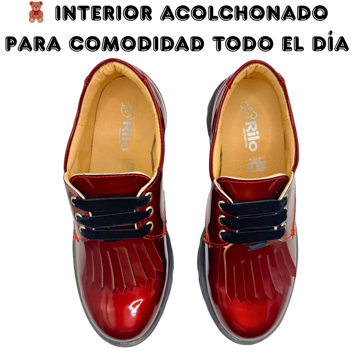 Zapato Escolar Rilo Charol Rojo Niña Cintas Casual Cómodo Mod. 9304