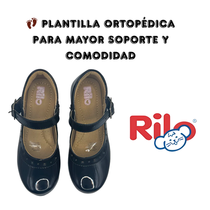 Zapato Escolar Rilo Niña Charol Negro Con Hebilla Mod. 9013