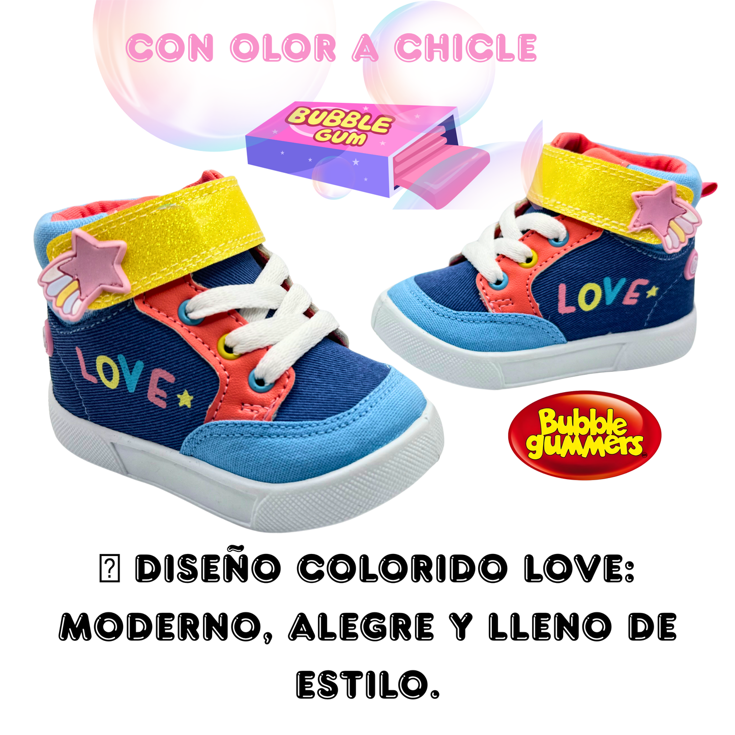 Tenis Bubble Gummers Niña Con Olor A Chicle Suela Ligera Con Cinta Y Velcro Cómodo