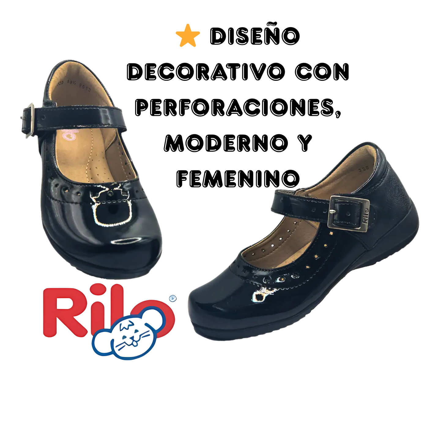 Zapato Escolar Rilo Niña Charol Negro Con Hebilla Mod. 9013