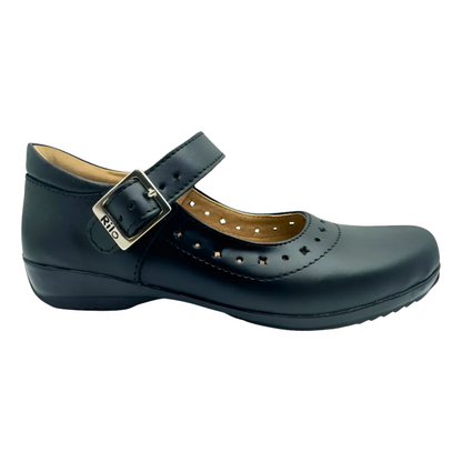 Zapato Escolar Rilo Niña Negro Con Hebilla En Piel Mod. 9013