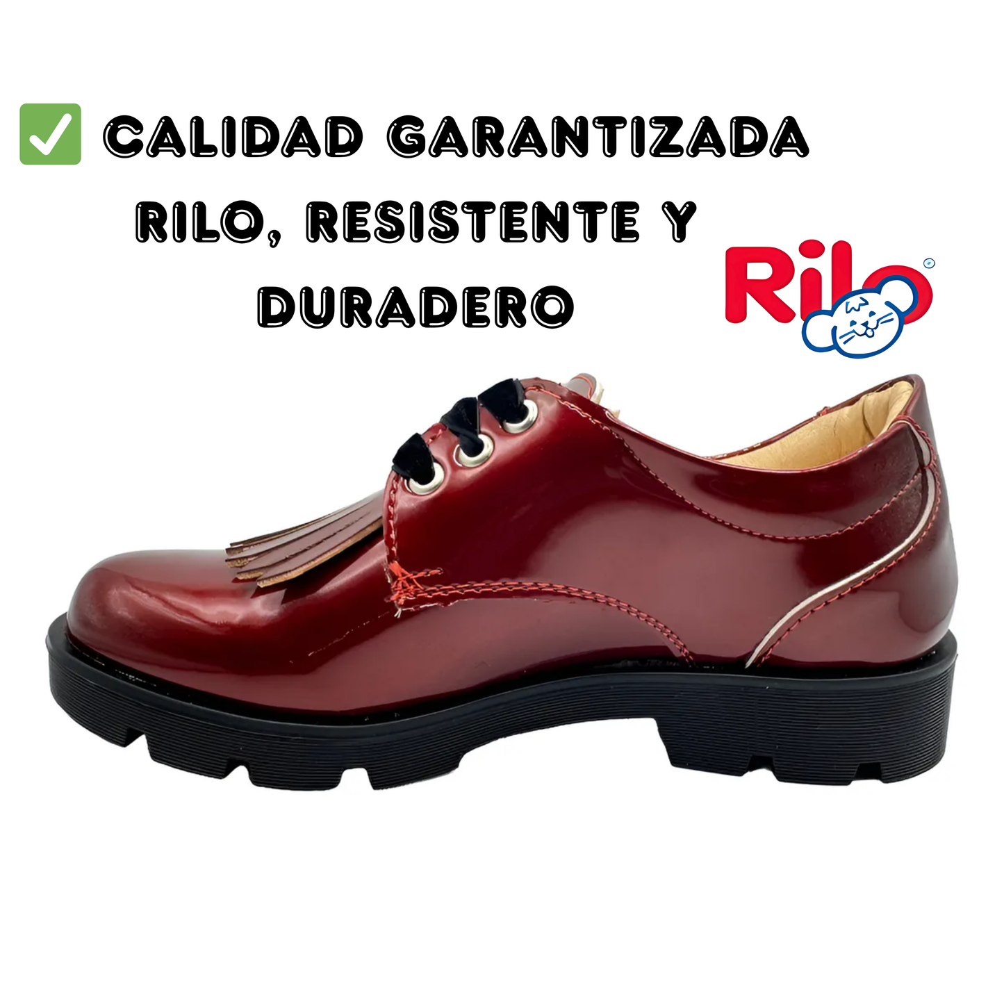 Zapato Escolar Rilo Charol Rojo Niña Cintas Casual Cómodo Mod. 9304