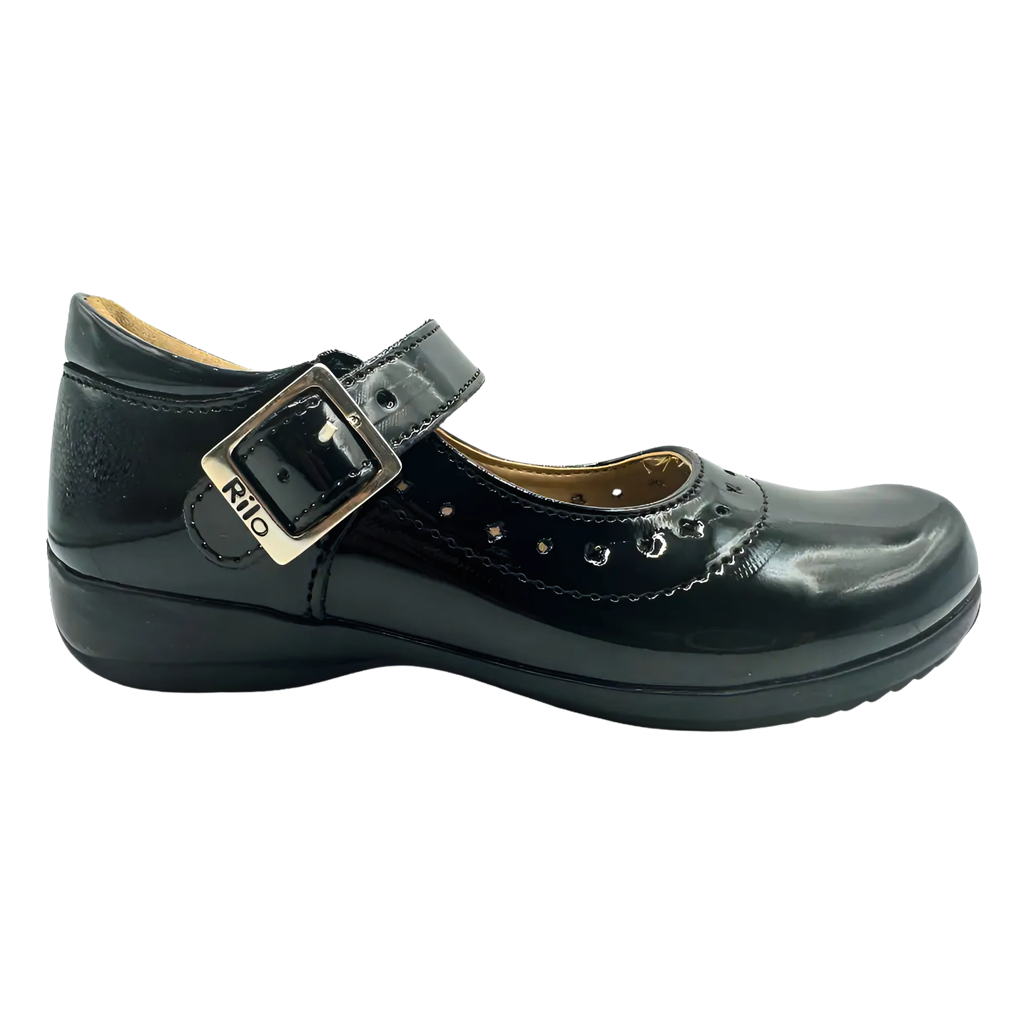 Zapato Escolar Rilo Niña Charol Negro Con Hebilla Mod. 9013