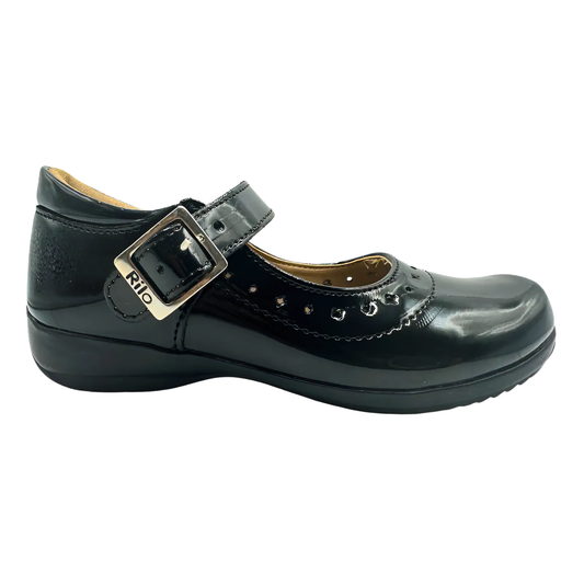 Zapato Escolar Rilo Niña Charol Negro Con Hebilla Mod. 9013