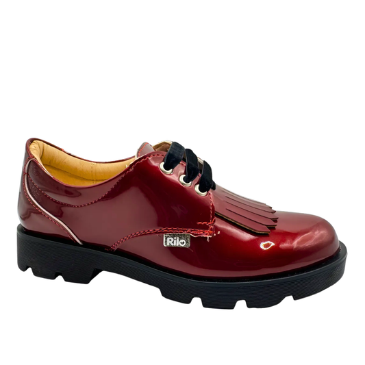 Zapato Escolar Rilo Charol Rojo Niña Cintas Casual Cómodo Mod. 9304